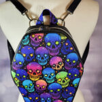 Neon Skulls Gothic Print Large Coffin Shaped Backpack Bag