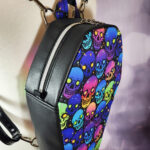 Neon Skulls Gothic Print Large Coffin Shaped Backpack Bag
