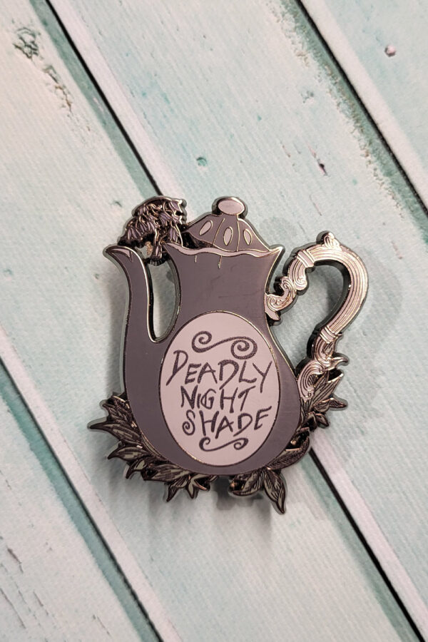 Deadly Night Shade Grey Teapot Enamel Pin