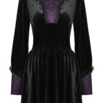 Deianira Purple Placket Black Velvet Witchy Gothic Dress