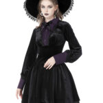 Deianira Purple Placket Black Velvet Witchy Gothic Dress