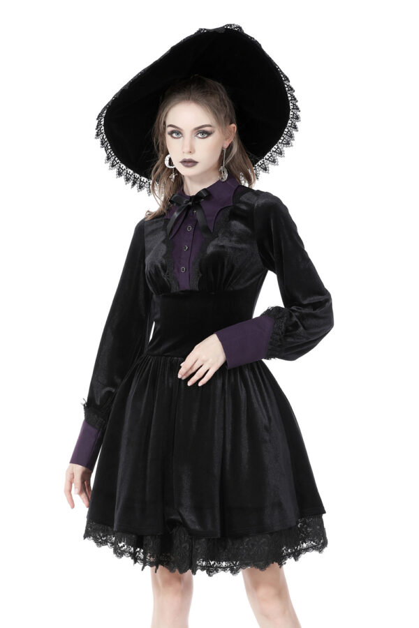 Deianira Purple Placket Black Velvet Witchy Gothic Dress