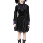 Deianira Purple Placket Black Velvet Witchy Gothic Dress