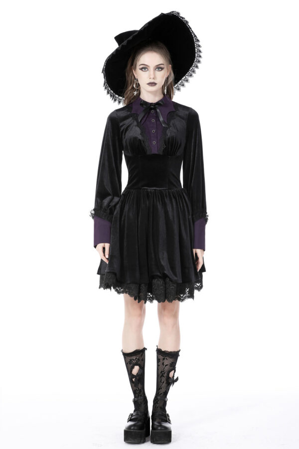 Deianira Purple Placket Black Velvet Witchy Gothic Dress