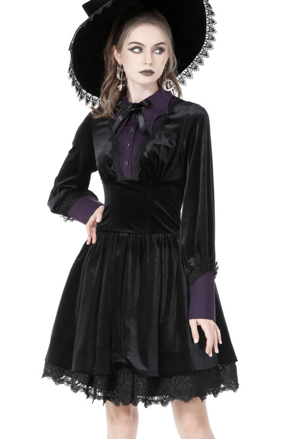 Deianira Purple Placket Black Velvet Witchy Gothic Dress