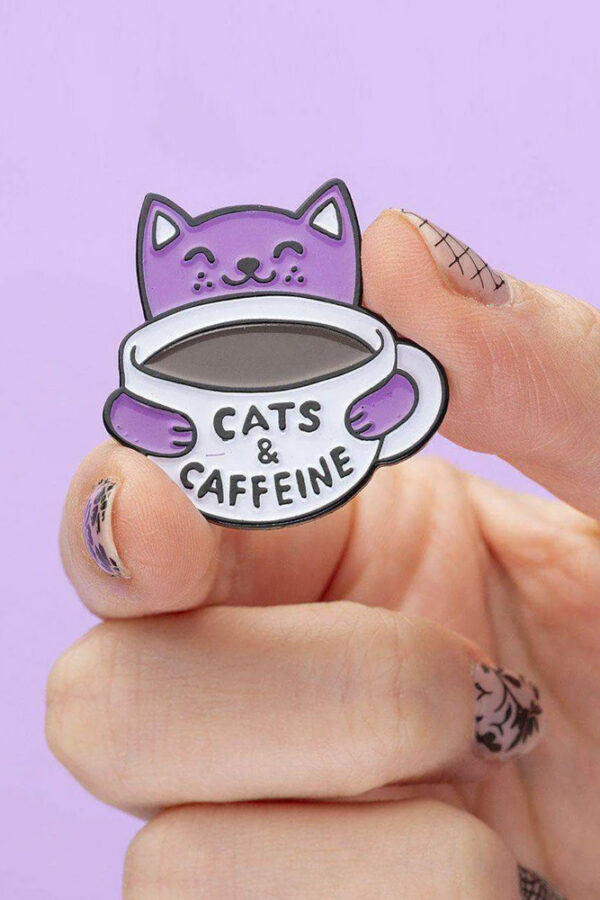 Cats & Caffeine Purple Kitty Enamel Pin