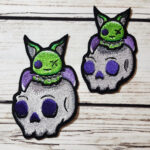Green Zombie Bat Skull Embroidered Iron On Sew On Gothic Patch