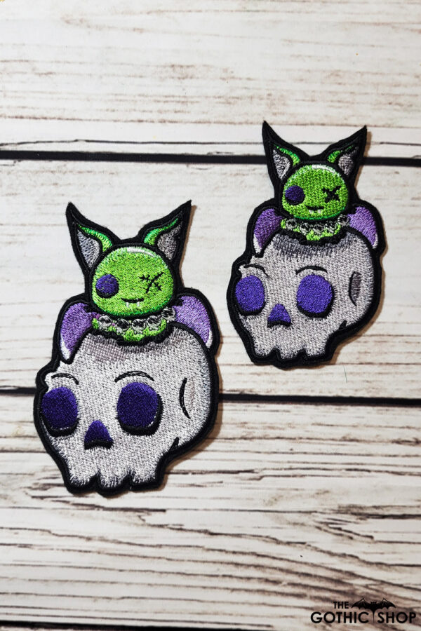 Green Zombie Bat Skull Embroidered Iron On Sew On Gothic Patch