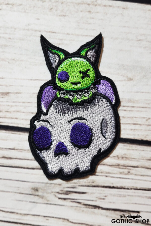 Green Zombie Bat Skull Embroidered Iron On Sew On Gothic Patch
