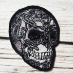 Viking Tattoo Silver Grey Skull Embroidered Iron On Sew On Gothic Patch