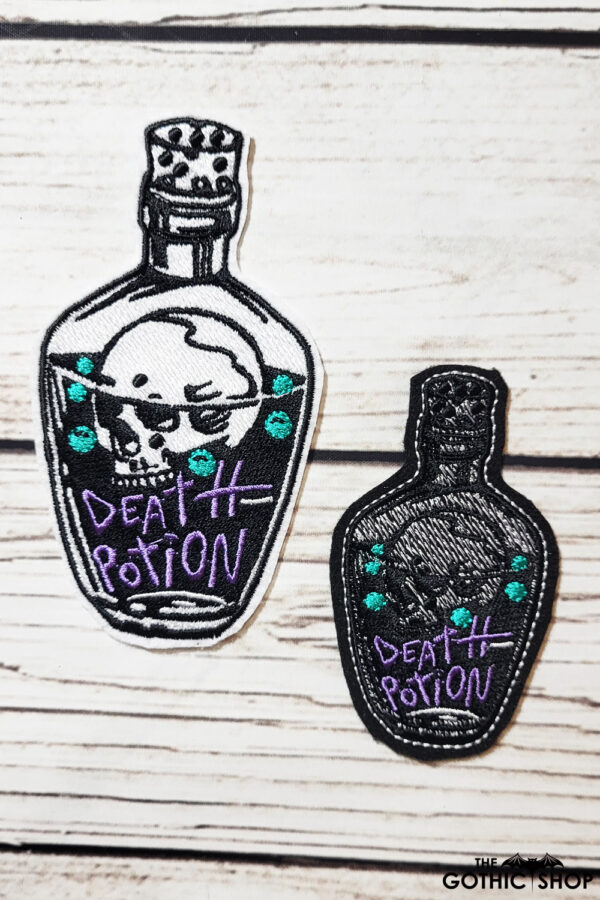 Death Potion Skull Bottle Embroidered Iron On Sew On Gothic Patch