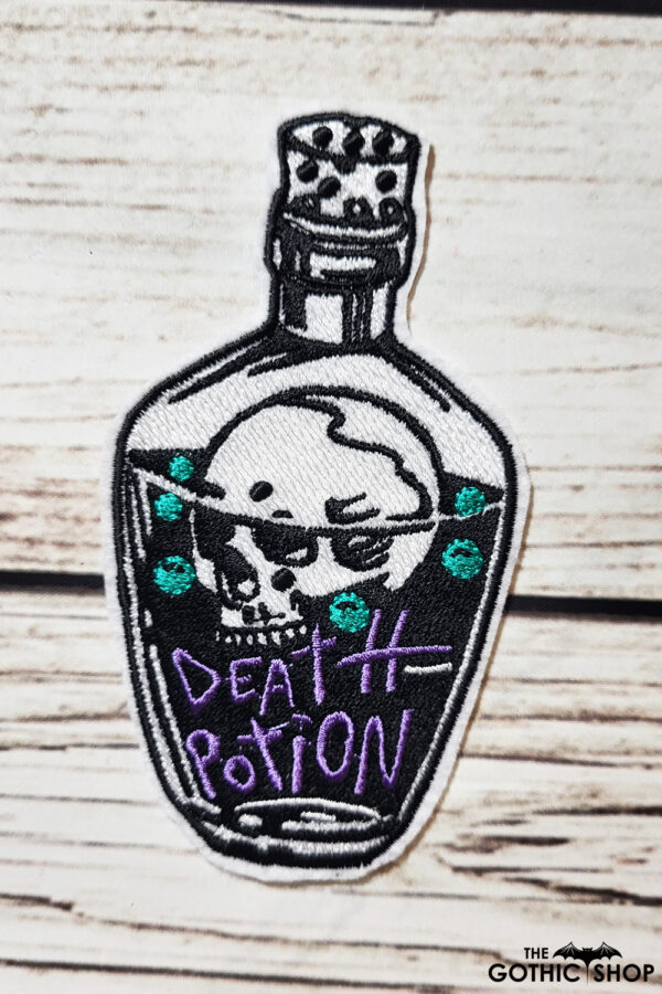 Death Potion Skull Bottle Embroidered Iron On Sew On Gothic Patch
