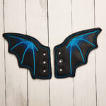 Embroidered Black/Blue Bat Wings Pair for Shoes and Boots