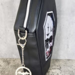 Meceria Embroidered Skull Black Faux Leather Coffin Shaped Crossbody Bag