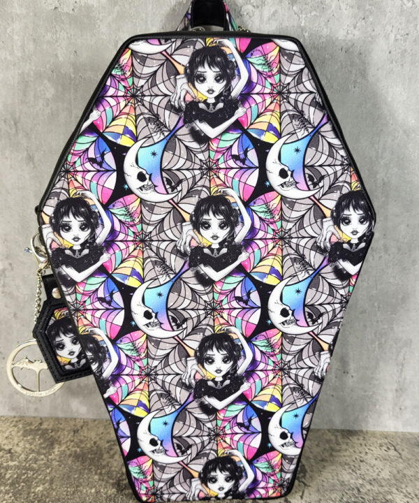 Lacian Wednesday Dance Queen Windows Gothic Large Coffin Shaped Backpack Bag