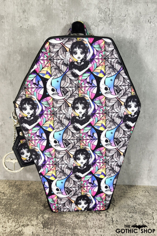 Lacian Wednesday Dance Queen Windows Gothic Large Coffin Shaped Backpack Bag