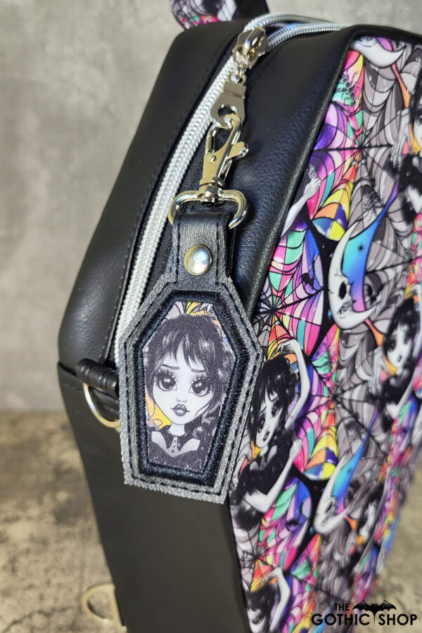 Wednesday Coffin Shaped Gothic Keyring | Bag Tag and backpack.