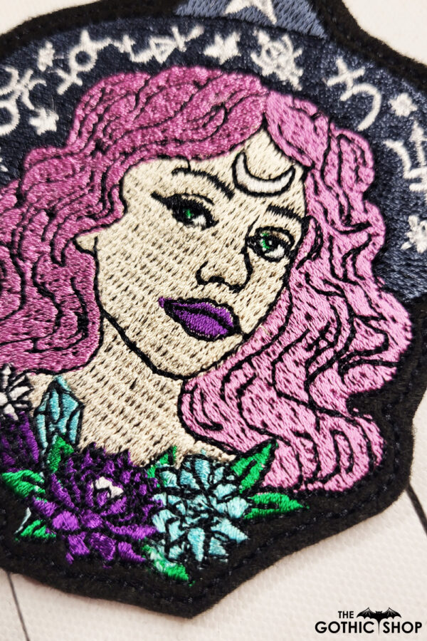 Green Eyed Pink Hair Witch Iron On Sew On Gothic Patch