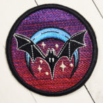 Vampire Bat Blue Moon Round Embroidered Iron On Sew On Gothic Patch