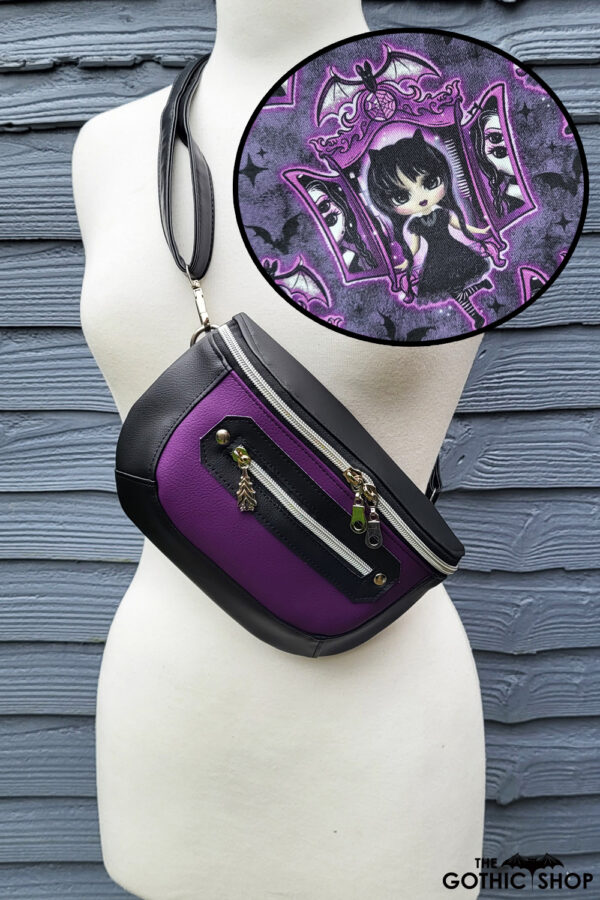 Black and Purple Sling Crossbody Bag with Wednesday Lining