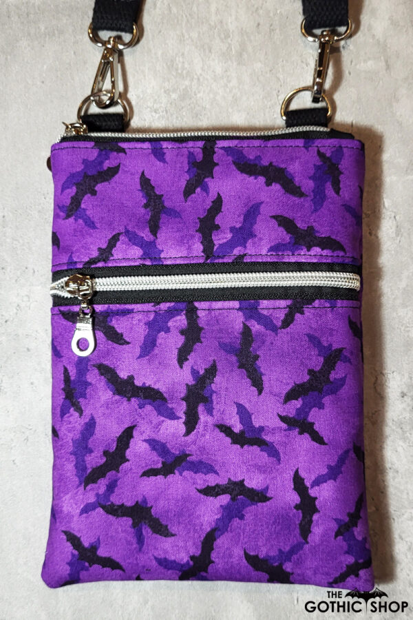 Phoebe Purple and Black Bats Little Gothic Bag for Mobile Phone