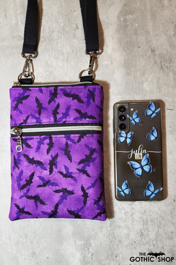 Phoebe Purple and Black Bats Little Gothic Bag for Mobile Phone