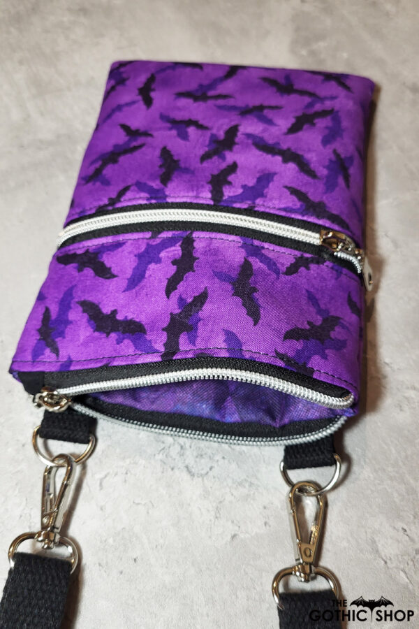 Phoebe Purple and Black Bats Little Gothic Bag for Mobile Phone