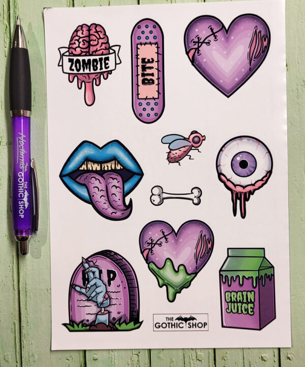 Zombie A5 Sheet of Gothic Glossy Stickers