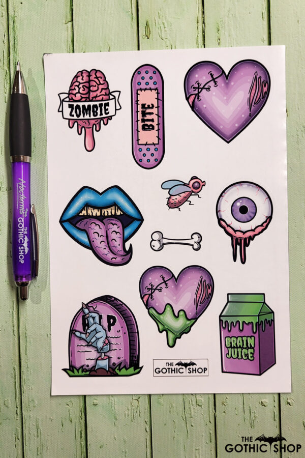 Zombie A5 Sheet of Gothic Glossy Stickers