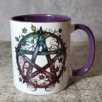 Pentagram & Witch Gothic Print Ceramic Mug with Purple Handle