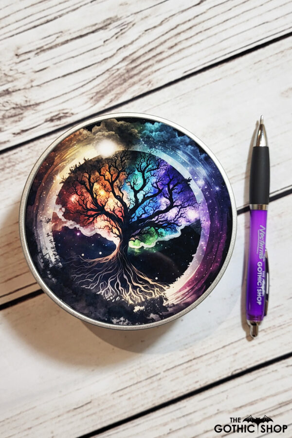 Tree of Life Celetial Neon Gothic Print Keepsake Round Tin