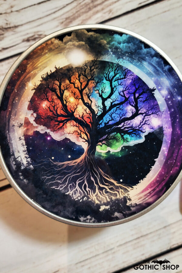 Tree of Life Celetial Neon Gothic Print Keepsake Round Tin