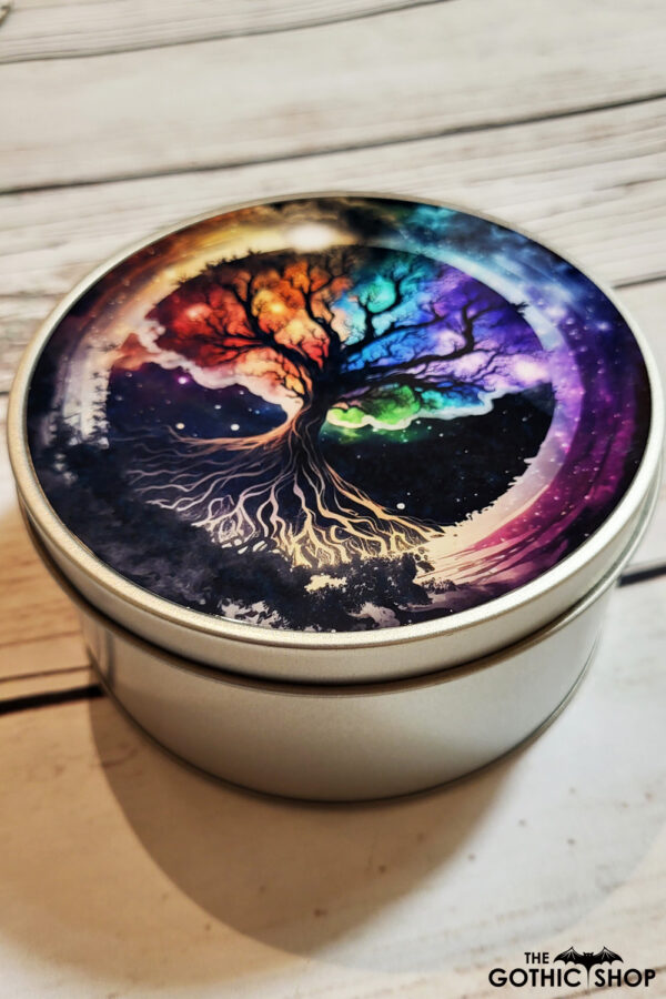 Tree of Life Celetial Neon Gothic Print Keepsake Round Tin