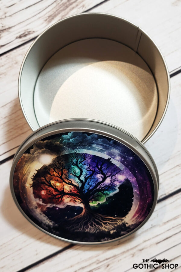Tree of Life Celetial Neon Gothic Print Keepsake Round Tin