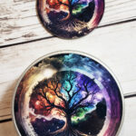 Tree of Life Celetial Neon Gothic Print Keepsake Round Tin and coaster