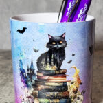 Witch's Cats on Books Gothic Print Pen Pot