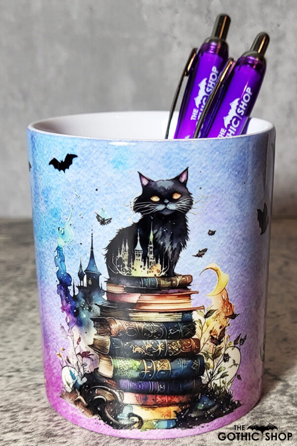 Witch's Cats on Books Gothic Print Pen Pot