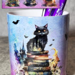 Witch's Cats on Books Gothic Print Pen Pot