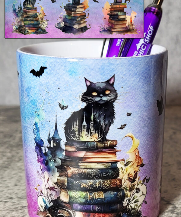 Witch's Cats on Books Gothic Print Pen Pot