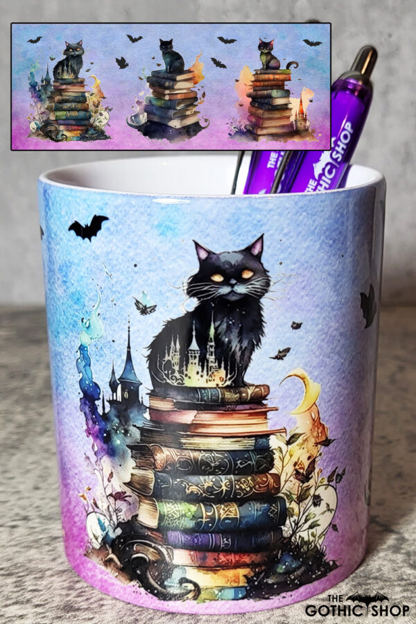 Witch's Cats on Books Gothic Print Pen Pot