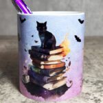 Witch's Cats on Books Gothic Print Pen Pot