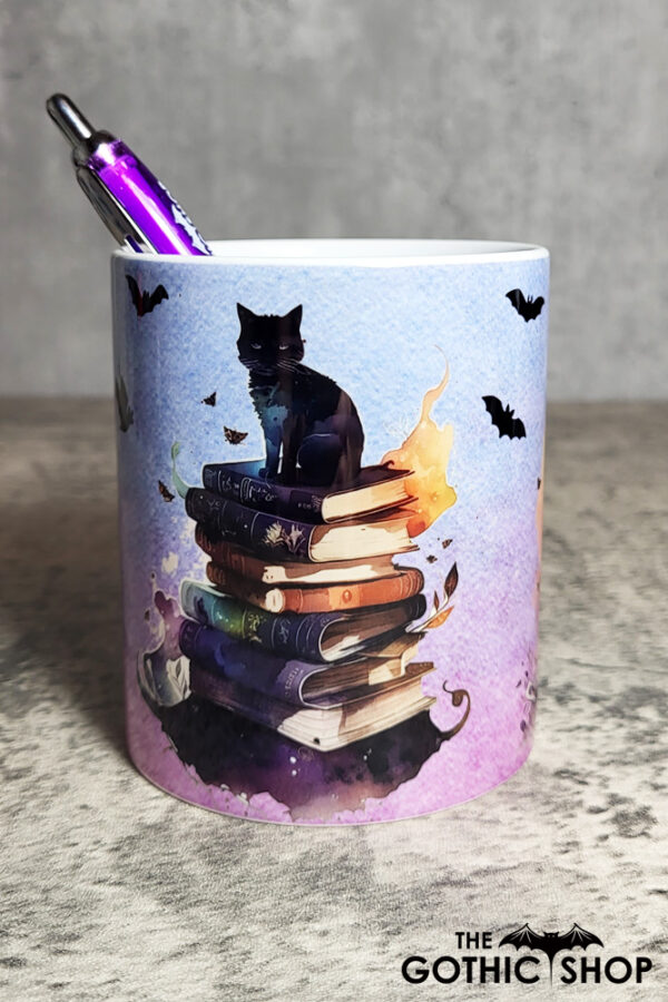 Witch's Cats on Books Gothic Print Pen Pot