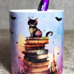 Witch's Cats on Books Gothic Print Pen Pot