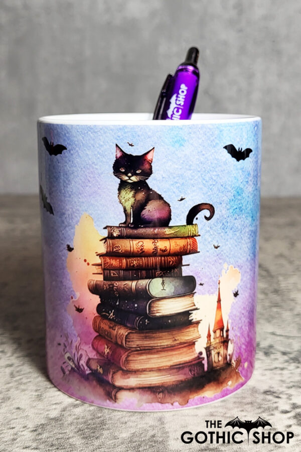 Witch's Cats on Books Gothic Print Pen Pot