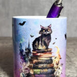 Witch's Cats on Books Gothic Print Pen Pot