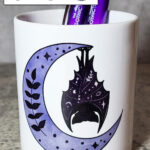 Mystical Bat Moon & Mushrooms Gothic Print Pen Pot