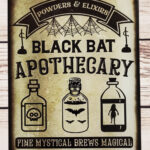 Bat Apothecary Witchy Gothic Print Glass Chopping Board