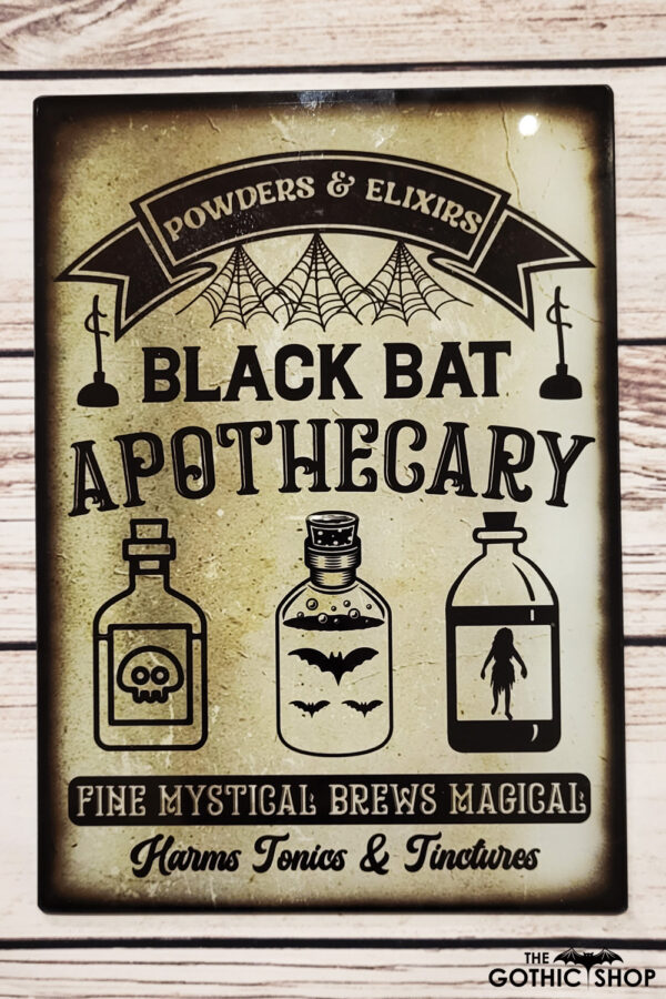 Bat Apothecary Witchy Gothic Print Glass Chopping Board