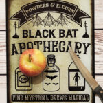Bat Apothecary Witchy Gothic Print Glass Chopping Board