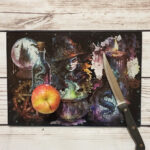Witch Collage Gothic Print Glass Chopping Board